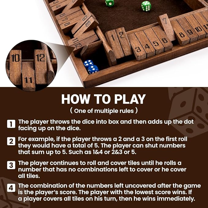 ropoda Shut The Box Game, Upgraded 12 Numbers Wooden Board Games - Image 7