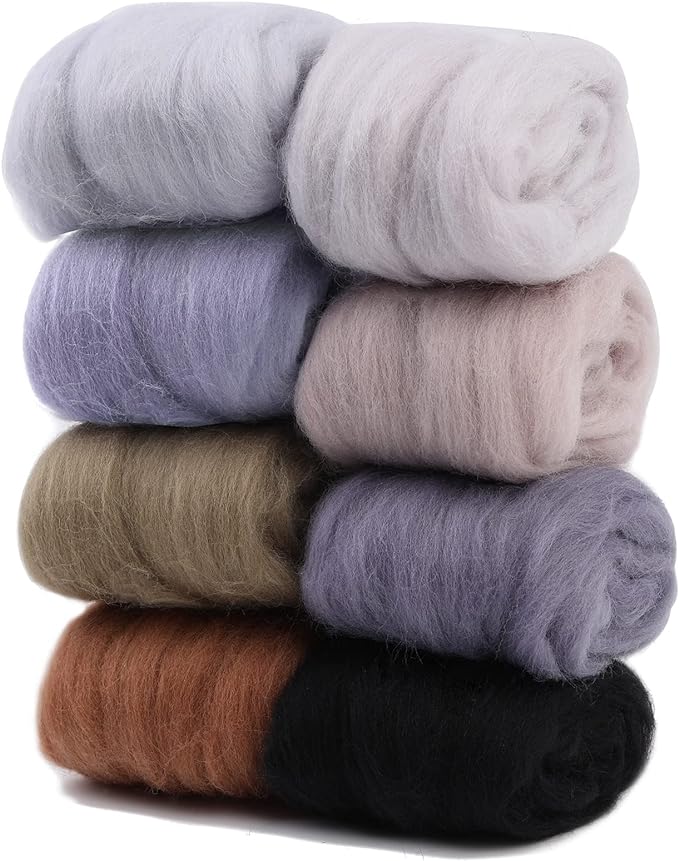 WONVOC Needle Felting Wool 80g, Wool Roving, 8 Colors, by wonvoc