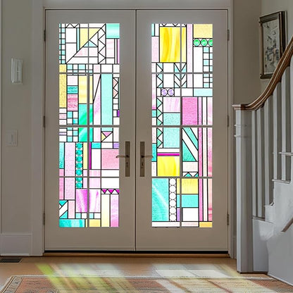 3D Stained Glass Window Privacy Film, Heat Control UV Blocking Static Cling by OHTMERU