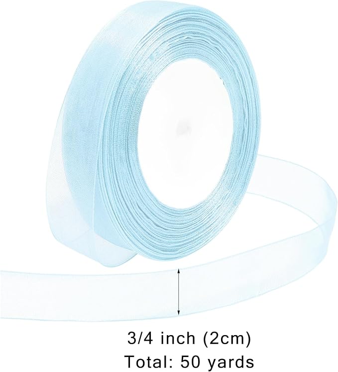 Ribbon for Gift Wrapping 3/4 inch Light Blue Sheer Organza Ribbon for Flower - Image 2