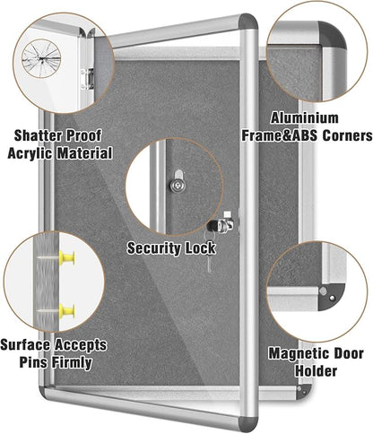 26"x20" Enclosed Bulletin Board, Lockable Weather-Resistant Aluminum Cork - Image 3