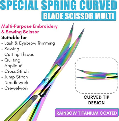 Cross Edge Curved Spring Scissors 5 Inch Stainless Steel Precision Eyebrow & - Image 3