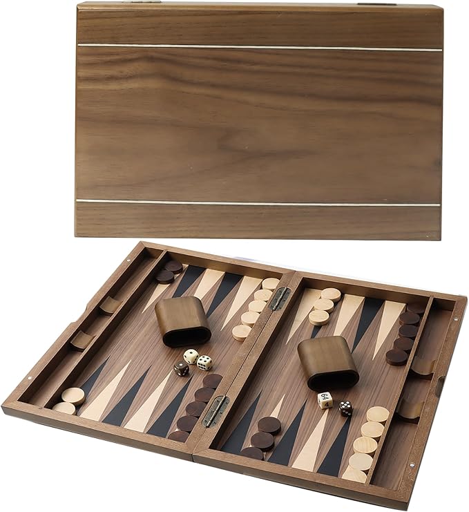 GSE Games & Sports Expert Premium Wooden Folding Inlay Backgammon Board Set by GSEGamesSportsExpert