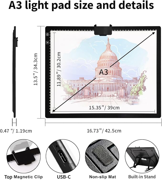 Rechargeable A3 Light Pad for Diamond Painting, Tracing Light Box - Image 5