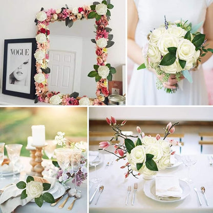AmyHomie Artificial Flower Ivory Rose 25pcs Real Looking Fake Roses w/Stem - Image 5