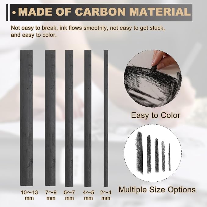 MECCANIXITY Willow Charcoal Sticks, 10-13mm Willow Charcoal Pencils Soft Sketch - Image 3