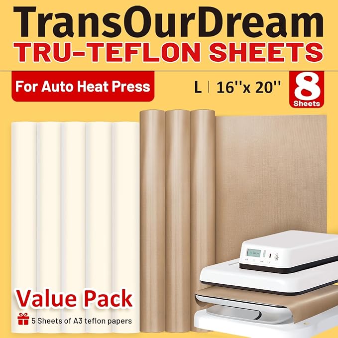 TransOurDream 3 PTFE Teflon Sheets 16×20"& 5 Teflon Papers A3 by TransOurDream