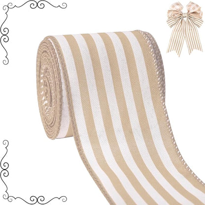 Burlap Ribbon Wired, Farmhouse Rustic White Stripe Ribbon by Unknown