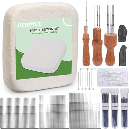 OEHPICC 128 Pcs Needle Felting Tools, 6×6 Inch Wool Felting Pad, Felting Tools by OEHPICC