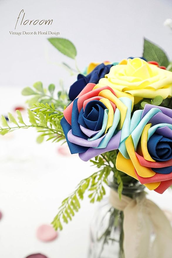 Floroom Artificial Flowers 25pcs Real Looking Whimsical Blue Foam Fake Roses - Image 6
