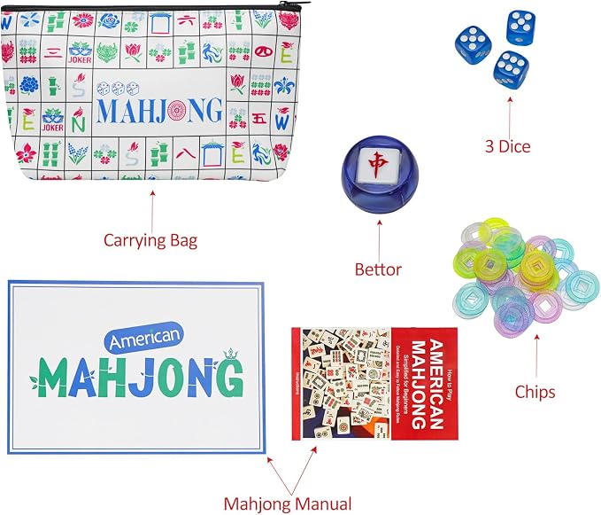 American Mahjong Tile Set with Carrying Bag and Accessories, 160 Acrylic - Image 2
