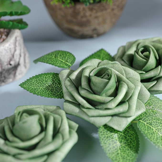 AmyHomie Artificial Flowers Green Rose 25pcs Real Looking Fake Roses w/Stem - Image 7