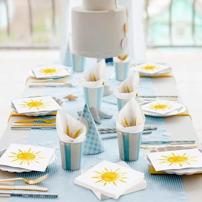 Aodaer 48 Pieces Disposable Sun Paper Napkins Sunshine Birthday Decorations Sun - Image 5