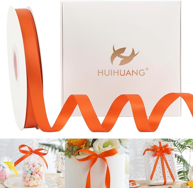 HUIHUANG Orange Ribbon 1/2 inch Continuous 50 Yards Tangerine Double-Faced by HUIHUANG