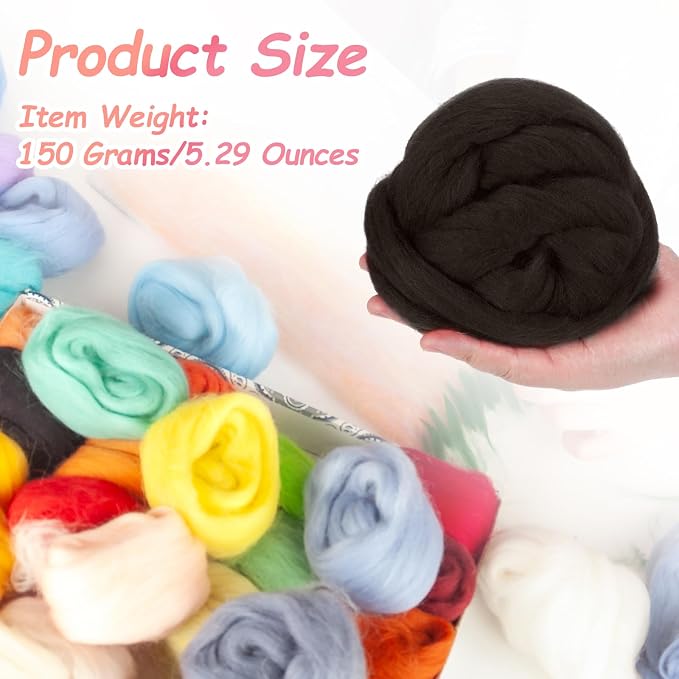 PATIKIL Wool Roving Yarn, 150G/5.3OZ Soft Felting Wool Pure Chunky Roving Yarn - Image 2