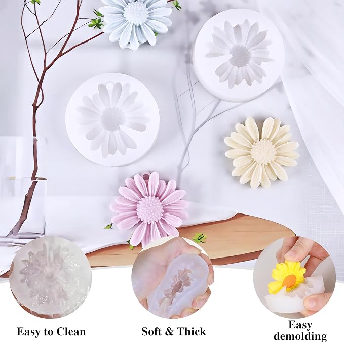 4 Pcs Daisy Flower Candle Molds, Silicone Molds - Image 4