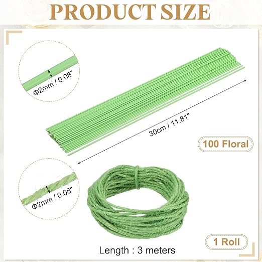 uxcell 100Pcs 2 Gauge Floral Wire, 11.81" Length Flower Stem Wires - Image 2