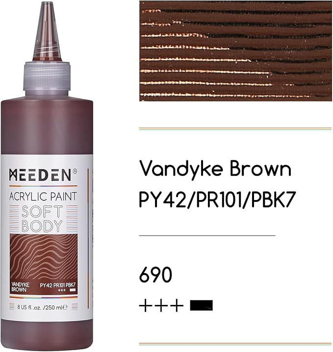 MEEDEN Vandyke Brown Acrylic Paint: Matte Finish 250ml/8.45oz Soft Body Bulk - Image 2
