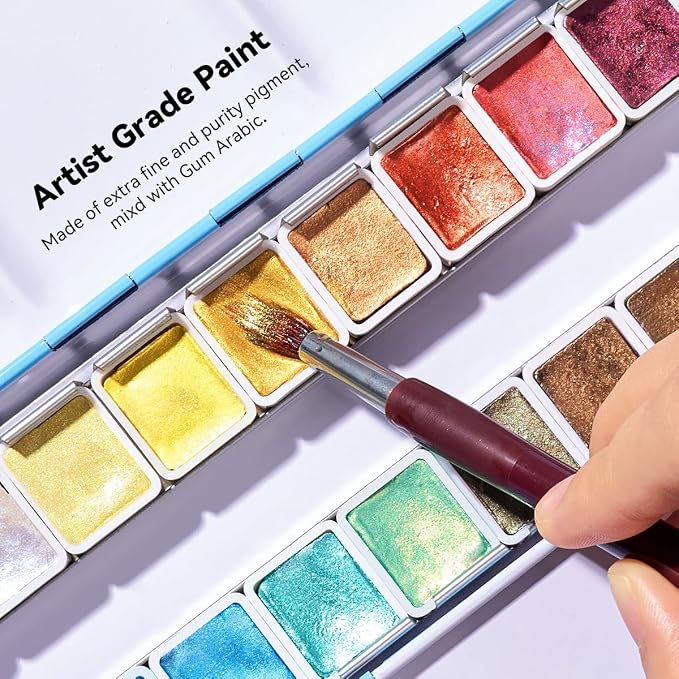 Paul Rubens Professional Metallic Watercolor Paints Set, Pearl Paint, Portable - Image 2