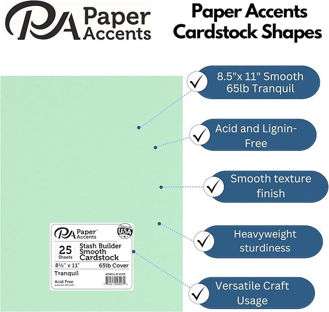 PA Paper Accents Stash Builder Cardstock 8.5" x 11" Tranquil, 65lb colored - Image 2