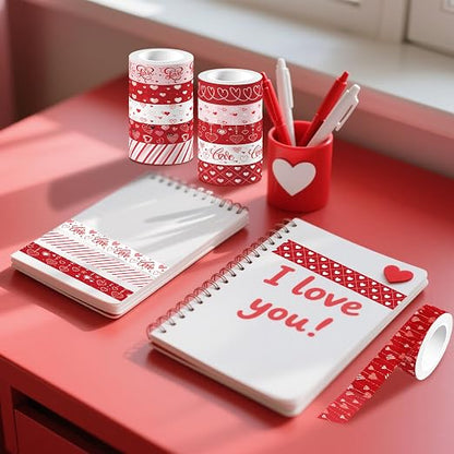 12 Rolls Love Heart Washi Tape Set, Wedding Party, Junk Journal, Scrapbooking - Image 5