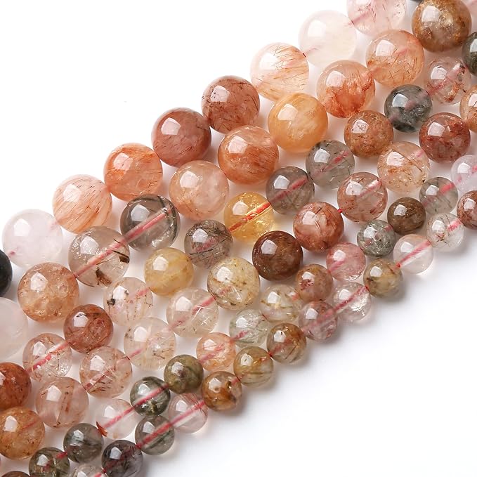 A+ Colorful Rutilated Quartz Crystal Beads Natural Stone Round Loose Beads - Image 2