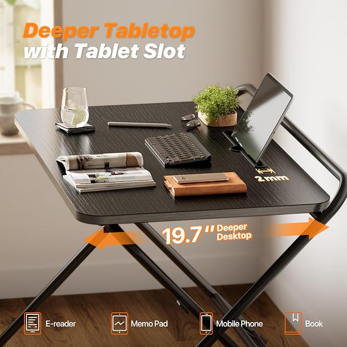 Huuger Folding Desk with 3-Level Adjustable Height and Tablet Slot, 32 Inch - Image 8