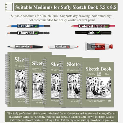 SuFly Small Sketch Book 5.5"x8.5", Spiral Bound Sketchbook Hardcover - Image 5