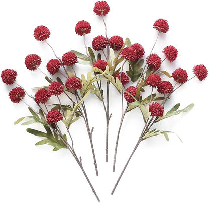 Floroom 5pcs Dark Red Faux Silk Mums Artificial Flowers, Bulk Fake Small Mini by Floroom