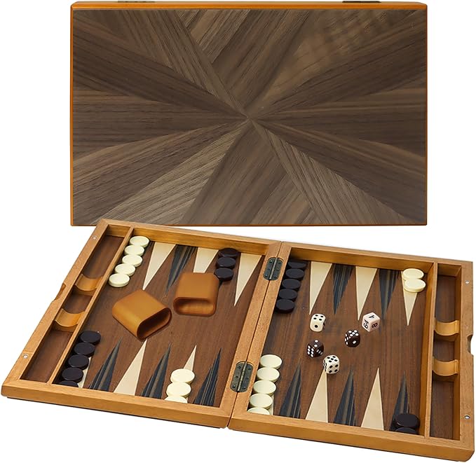 GSE Games & Sports Expert Premium Wooden Folding Inlay Backgammon Board Game Set by GSEGamesSportsExpert
