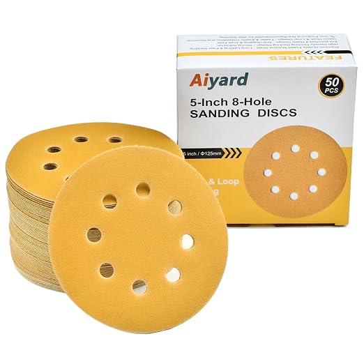 5-Inch 8-Hole Hook and Loop Sanding Discs 220-Grit Random Orbit Sandpaper by Aiyard