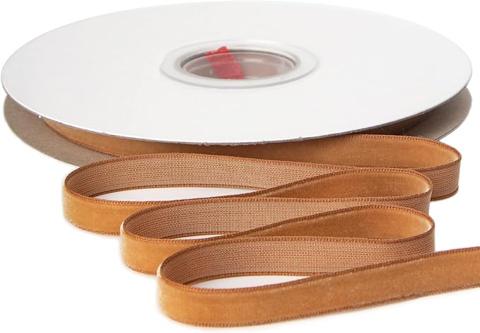 Ribbli Polyester Khaki Velvet Ribbon, 3/8 Inches Continuous10-Yard Spool by Ribbli