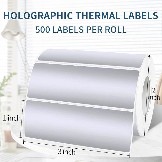 1" x 3" Silver Thermal Label Stickers, Waterproof Thermal Printer Sticker Labels - Image 2