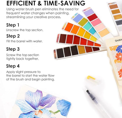 Grabie Watercolor Paint Set, 56 Colors Handheld Watercolor Set of Water Brush - Image 6