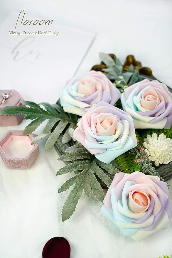 Floroom Artificial Flowers 25pcs Real Looking Whimsical Blush Foam Fake Roses - Image 5
