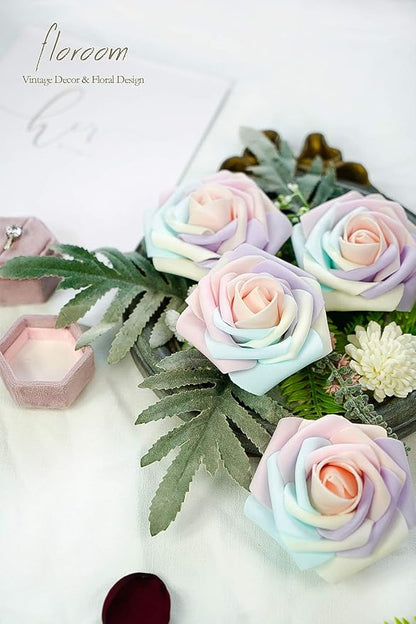 Floroom Artificial Flowers 25pcs Real Looking Whimsical Blush Foam Fake Roses - Image 5