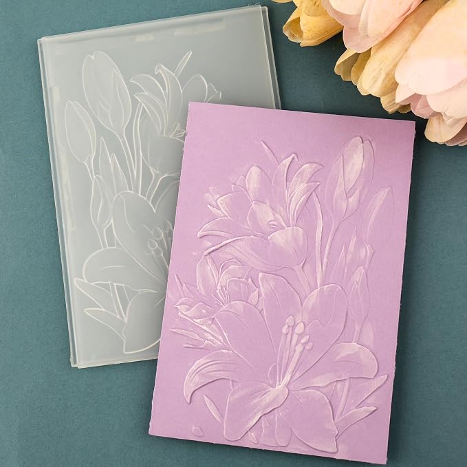 BAOFALI 3D Embossing Folder for Card Making, Lily Flowers Clear Plastic Texture - Image 8