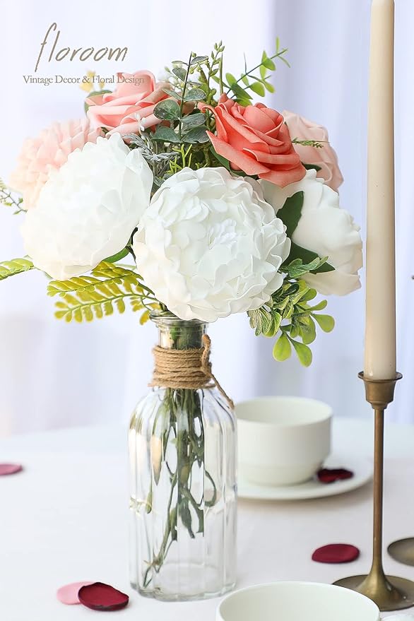 Floroom Artificial Flowers 16pcs 4" White Blooming Peonies Real Looking Foam - Image 2