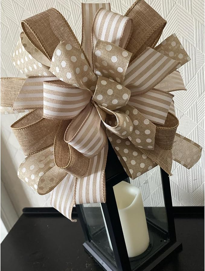 Burlap Ribbon Wired, Farmhouse Rustic White Stripe Ribbon - Image 4