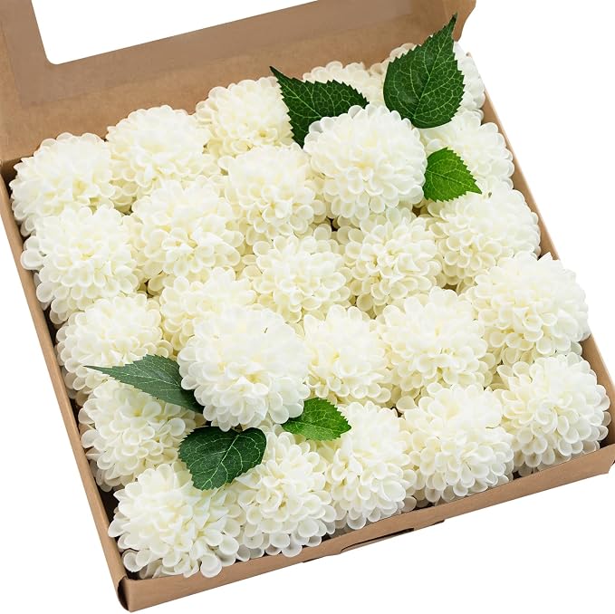 Ling's moment Ivory Dahlia Foam Artificial Flowers Real Touch Faux Fake Flower by LingsMoment