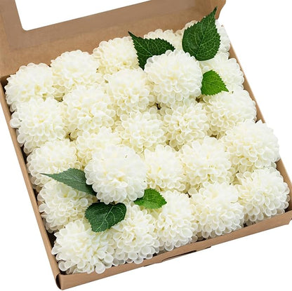 Ling's moment Ivory Dahlia Foam Artificial Flowers Real Touch Faux Fake Flower by LingsMoment