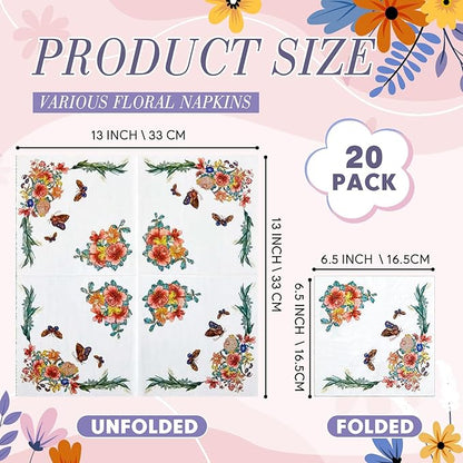 Crtiin 20 Pack Assorted Floral Napkins - Image 3