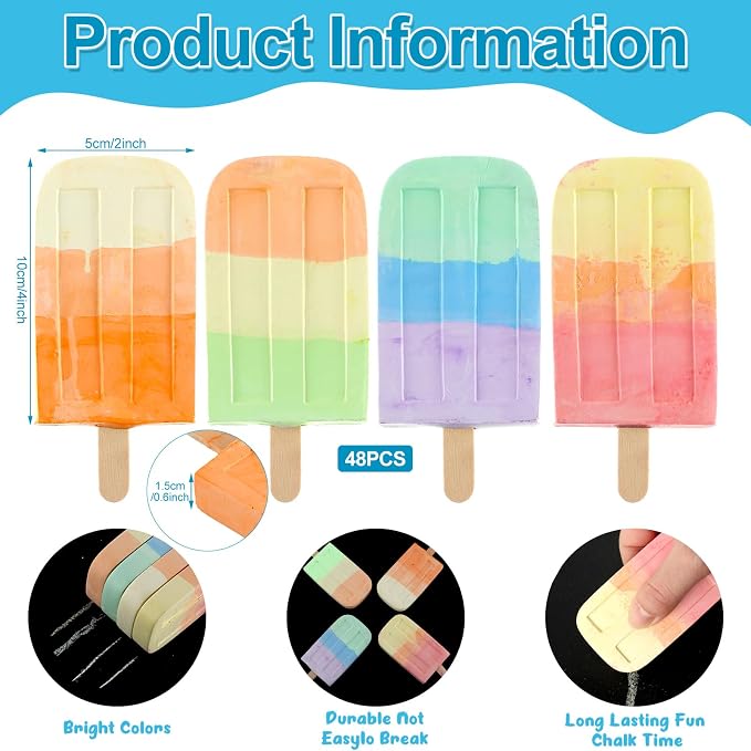 48 Pcs Ice Cream Sidewalk Chalk Set Multicolor Party Favors Bulk Washable Safe - Image 2