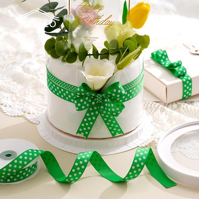 Polka Dot Grosgrain Ribbon 3/4 Inch, 25 Yards Spool Green and White Polka Dot - Image 4