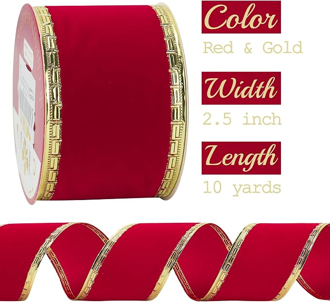 MEEDEE Red Velvet Ribbon 2.5 Inch - Image 2