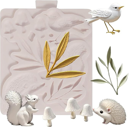 1Pcs Cute Hedgehog Squirrel Silicone Mold, Mushroom Leaf Chocolate Fondant Mold by IKOJING