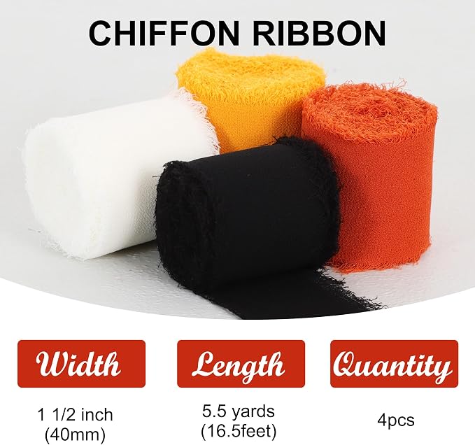 TONIFUL 4 Rolls Black & Orange Chiffon Ribbon 1 1/2 inch× 5.5 Yards Ribbon - Image 3