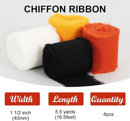 TONIFUL 4 Rolls Black & Orange Chiffon Ribbon 1 1/2 inch× 5.5 Yards Ribbon - Image 3