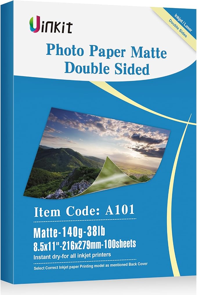Uinkit 100 Sheets Thin Matte Presentation Paper Photo Double Sided 8.5x11 38lb by UinkitPrintingMedia