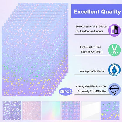 Clabby 36 Sheets Holographic Sticker Paper A4 Vinyl Sticker Paper Self Adhesive - Image 5